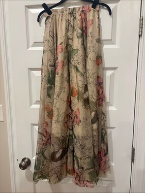 Chicwish Beige Floral Maxi Skirt with Pink and Green Accents